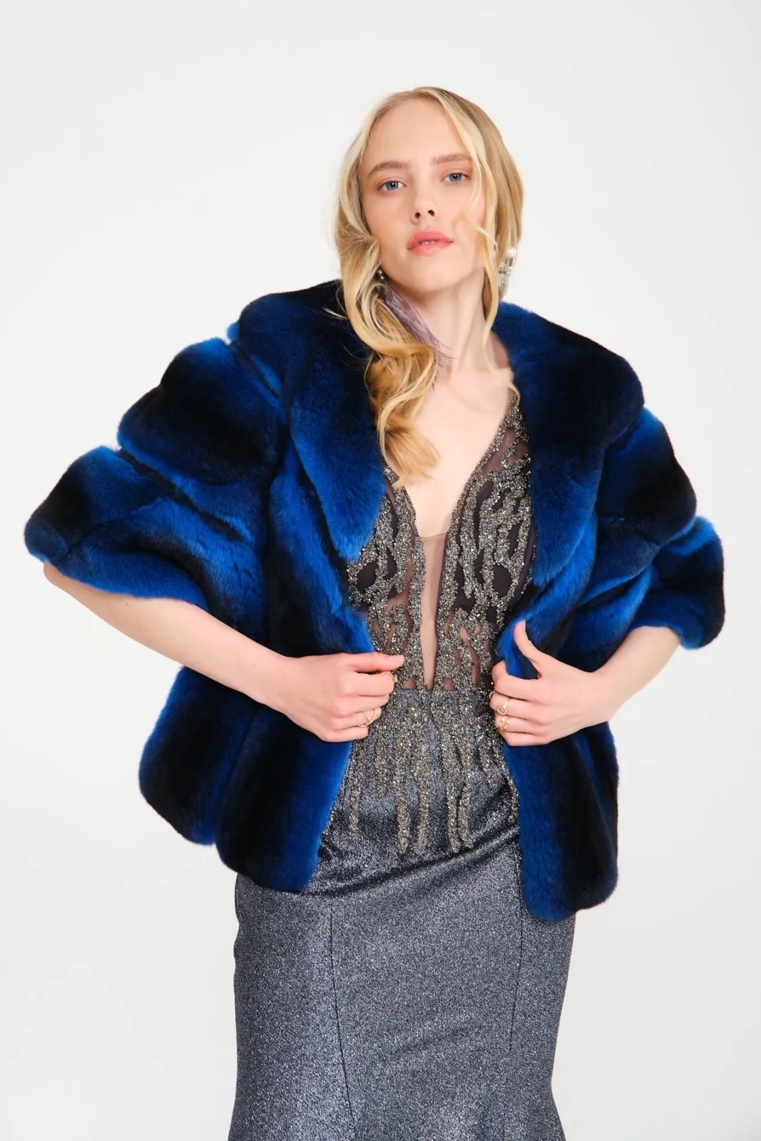 Blue Chinchilla Fur Shawl