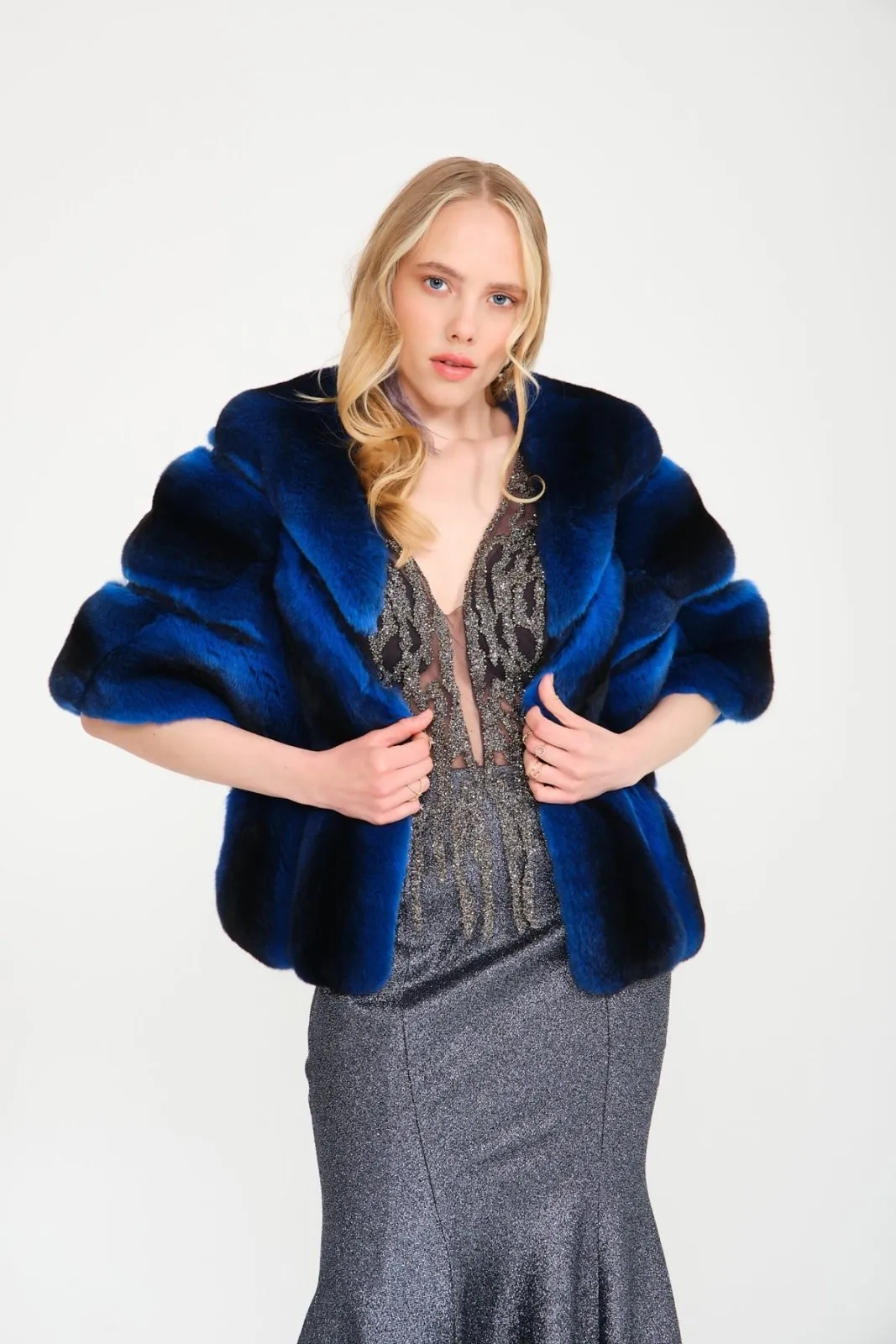 Blue Chinchilla Fur Shawl