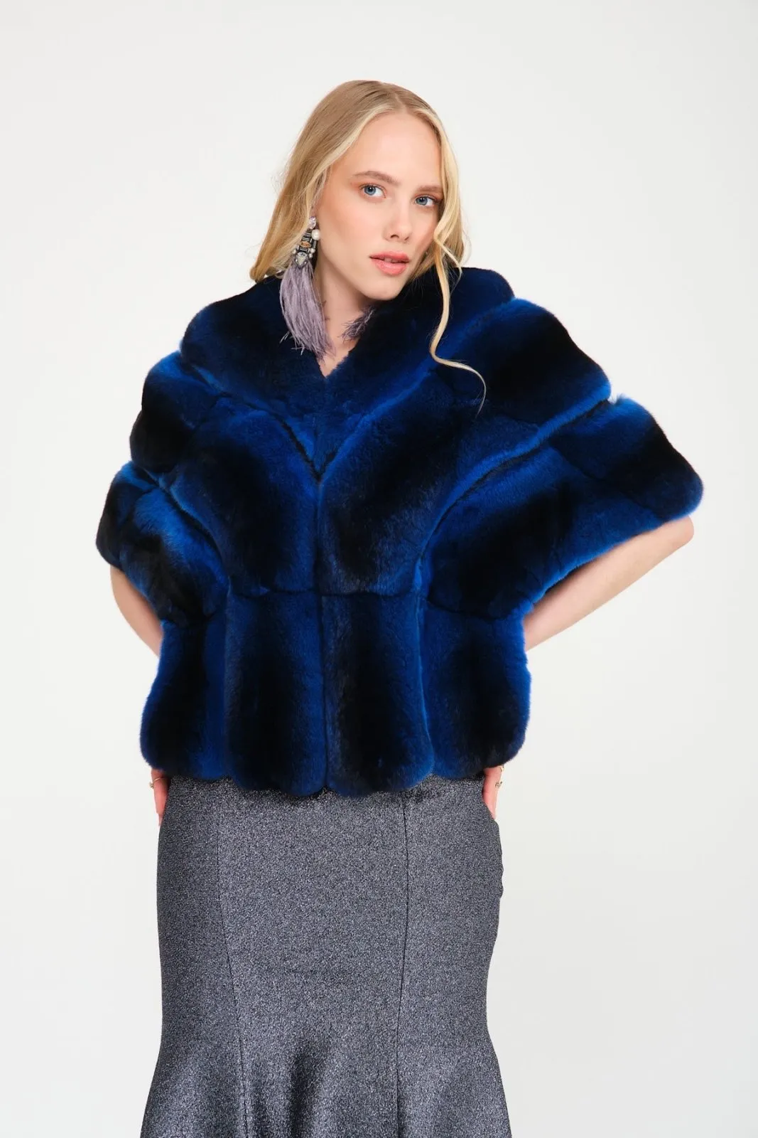 Blue Chinchilla Fur Shawl