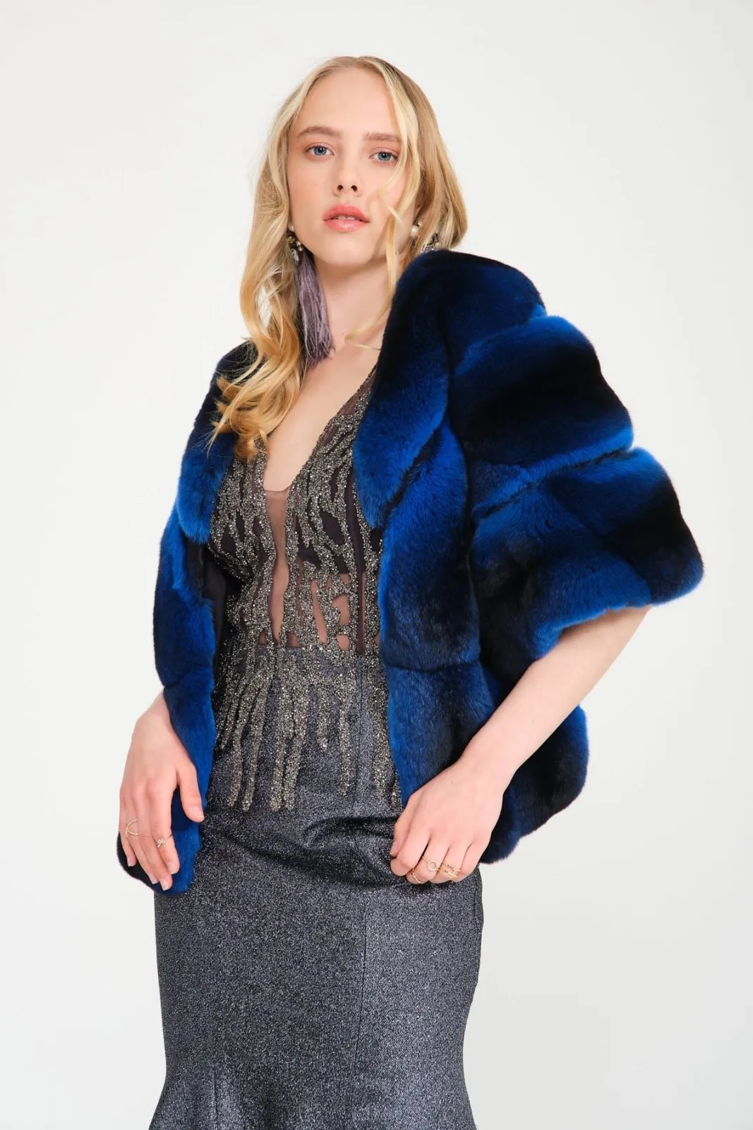 Blue Chinchilla Fur Shawl