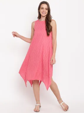 Brick Pink Dobby Asymmetric Dress