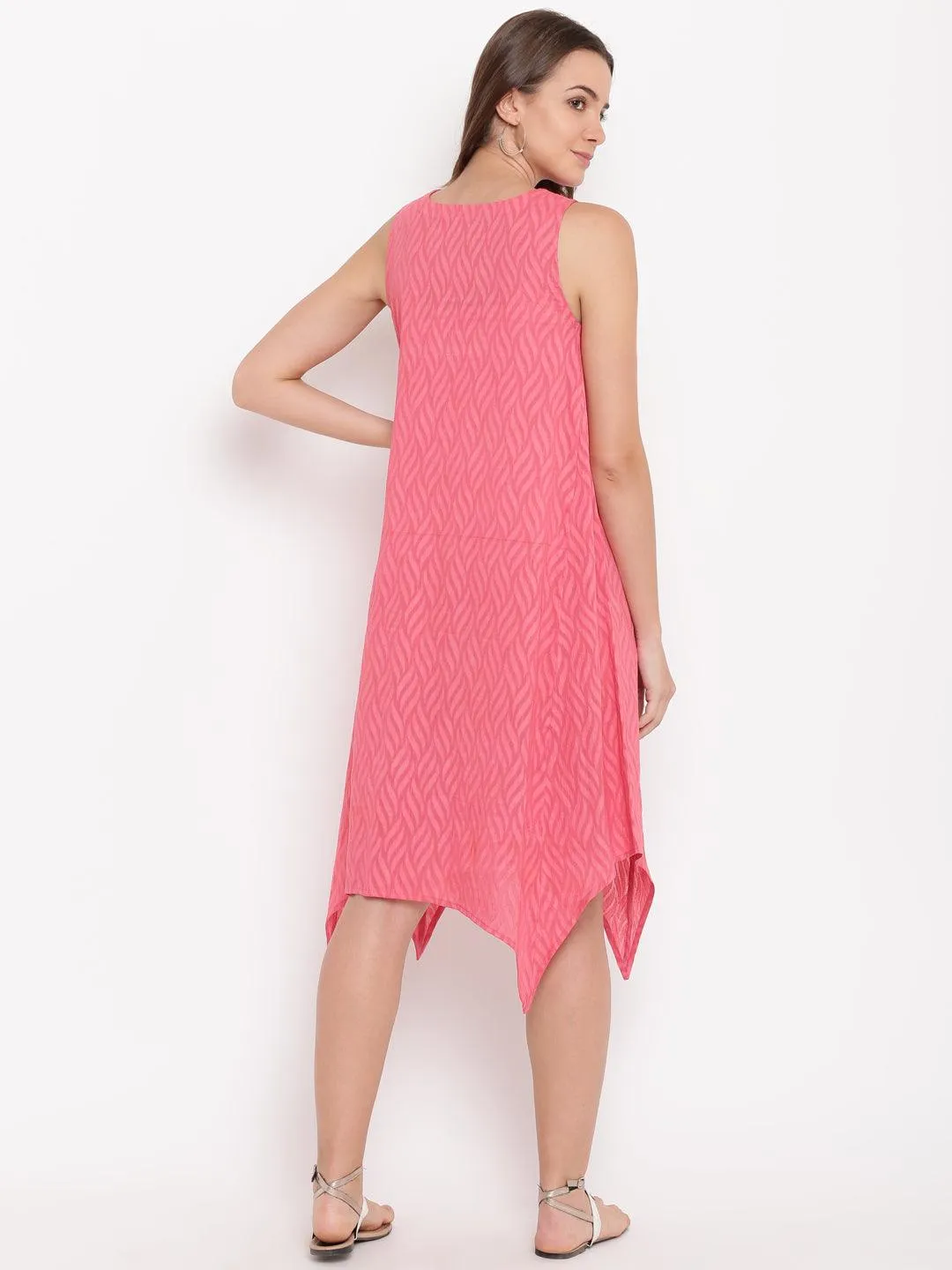 Brick Pink Dobby Asymmetric Dress