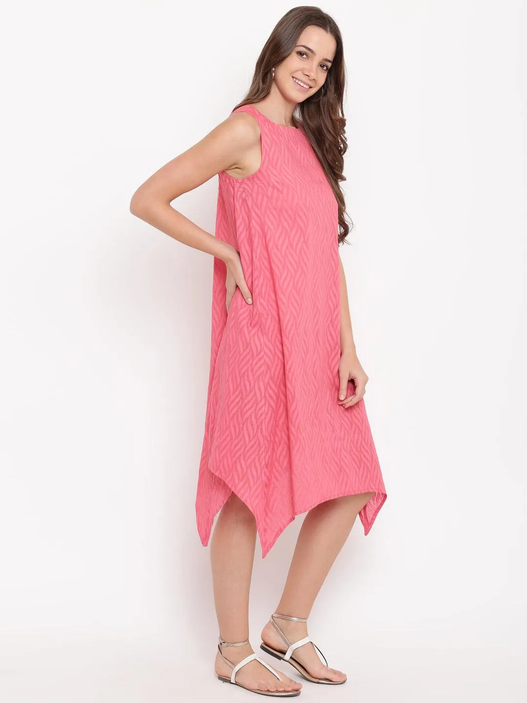 Brick Pink Dobby Asymmetric Dress