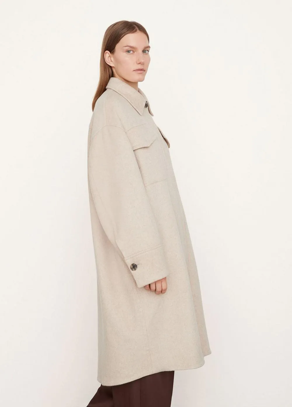 Brushed Wool Shirt Coat in Horchata