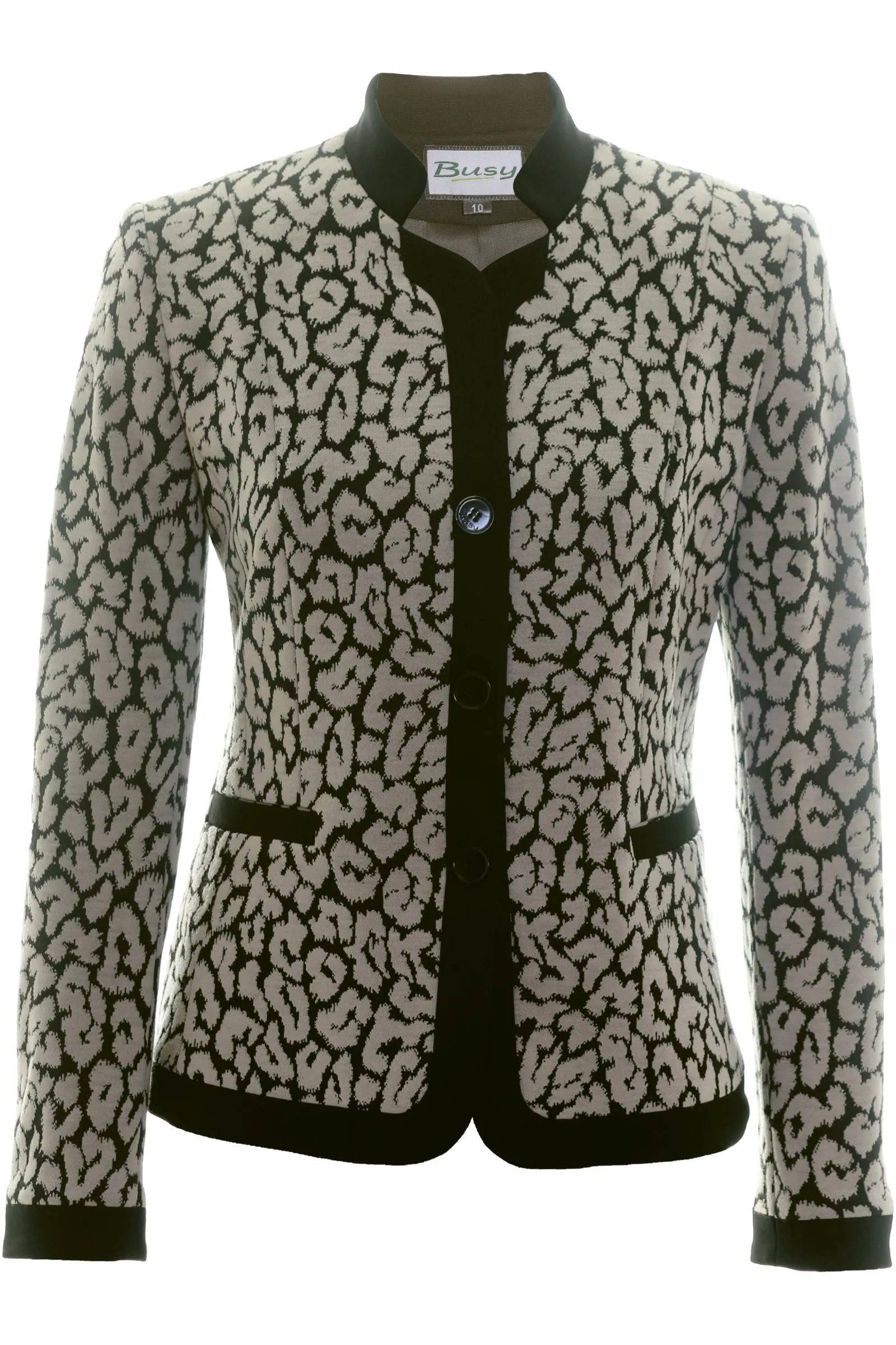 Busy Clothing Women Beige and Black Pattern Jacket