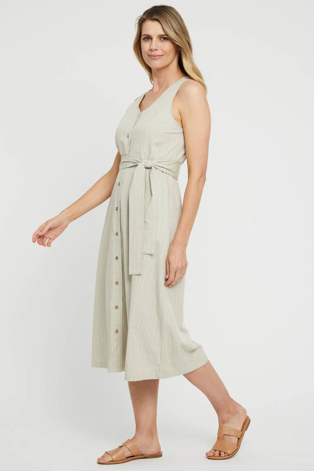 Button Front Dress - Organic Pinstripe