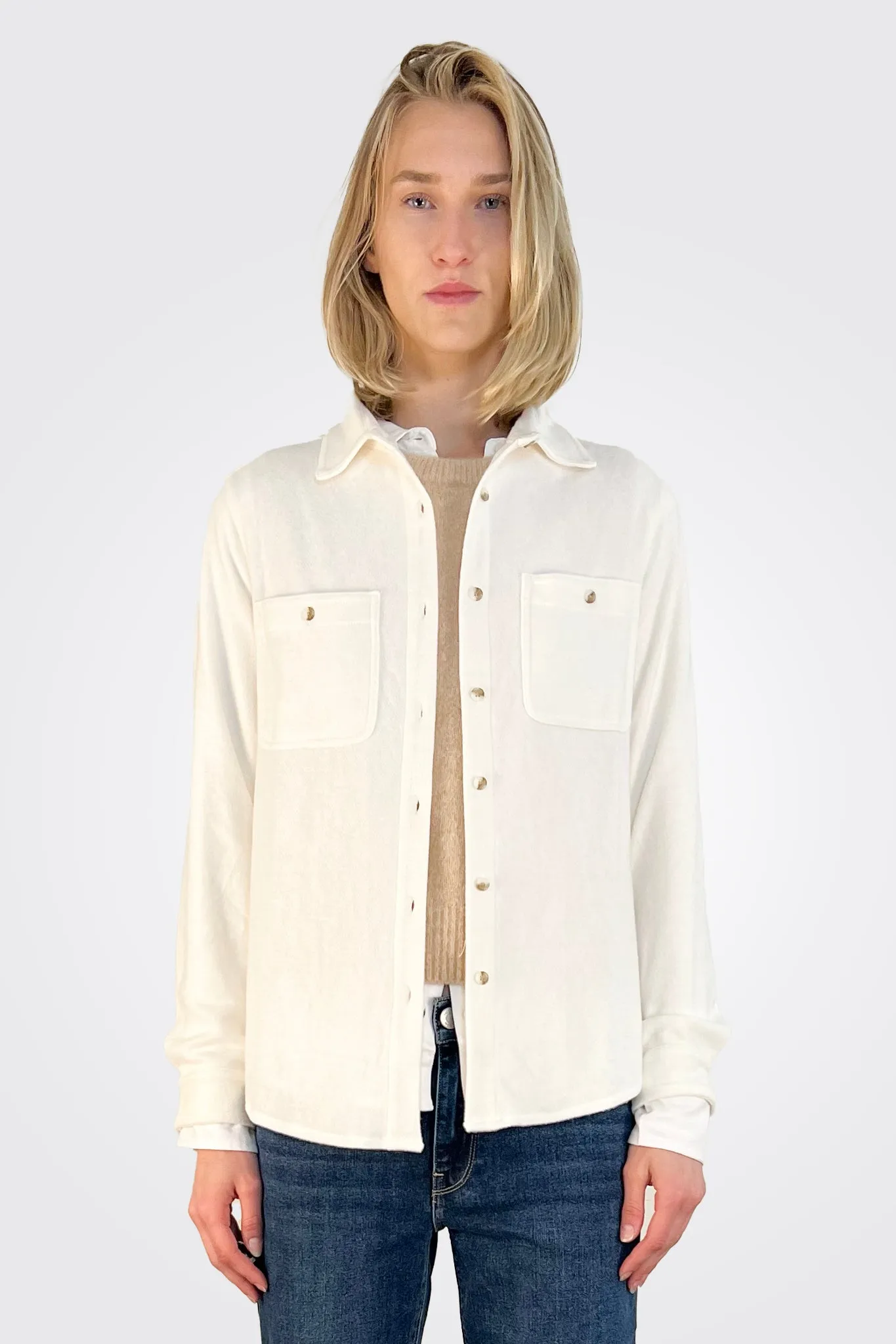 Button Up Shacket - White