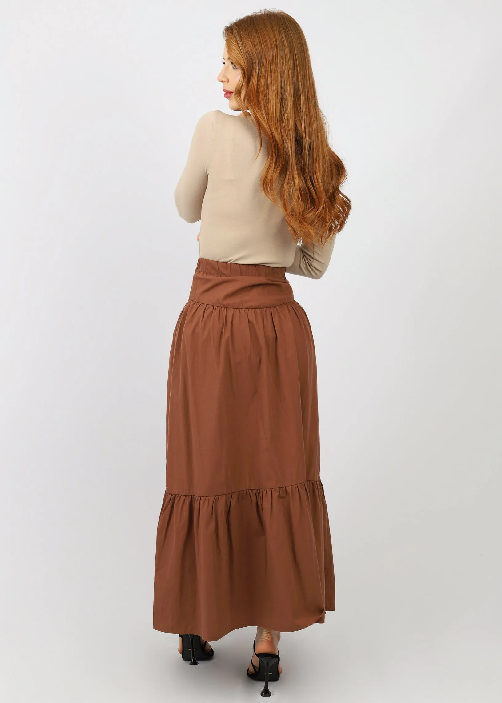 Button Waist Tiered Skirt