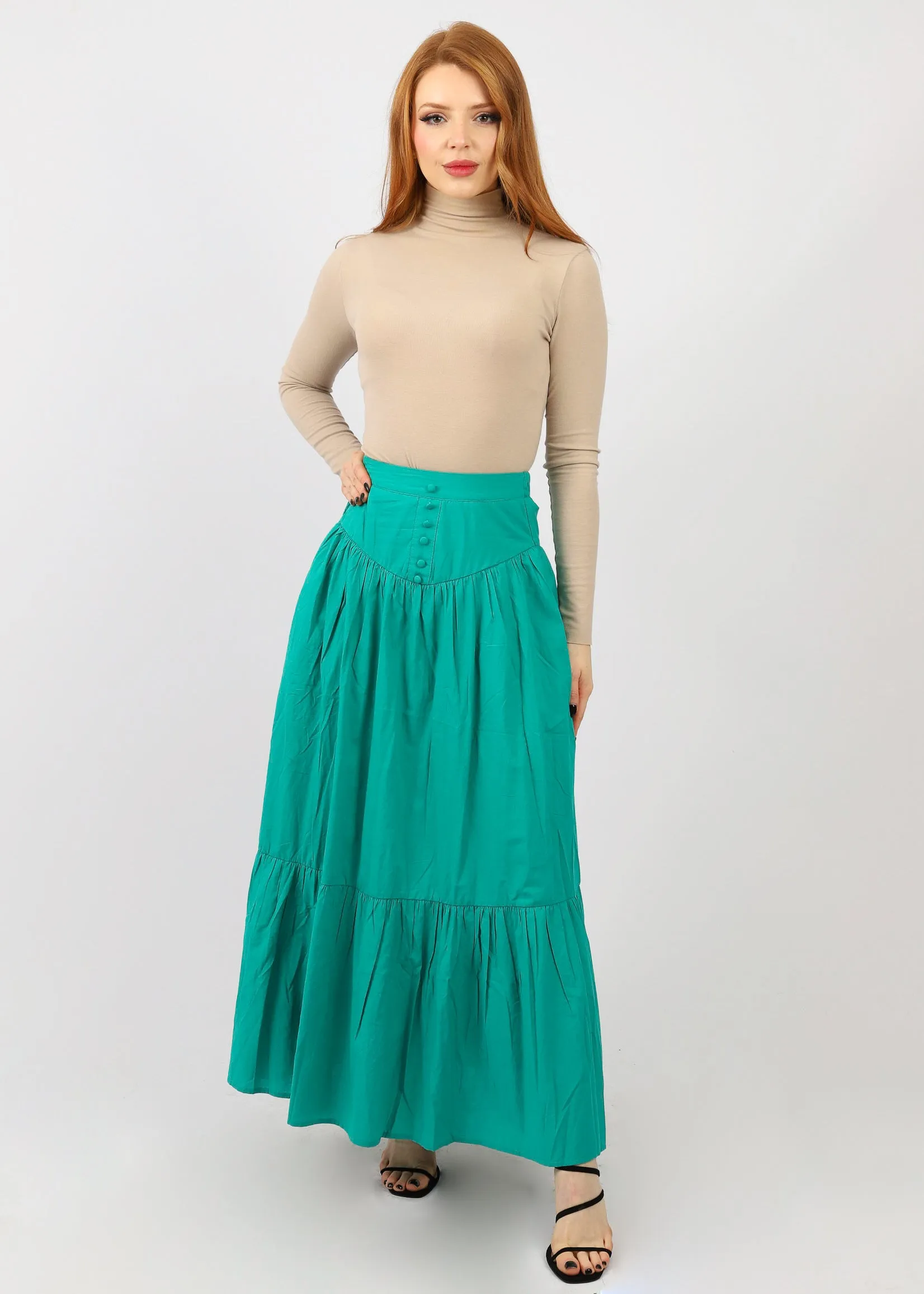 Button Waist Tiered Skirt