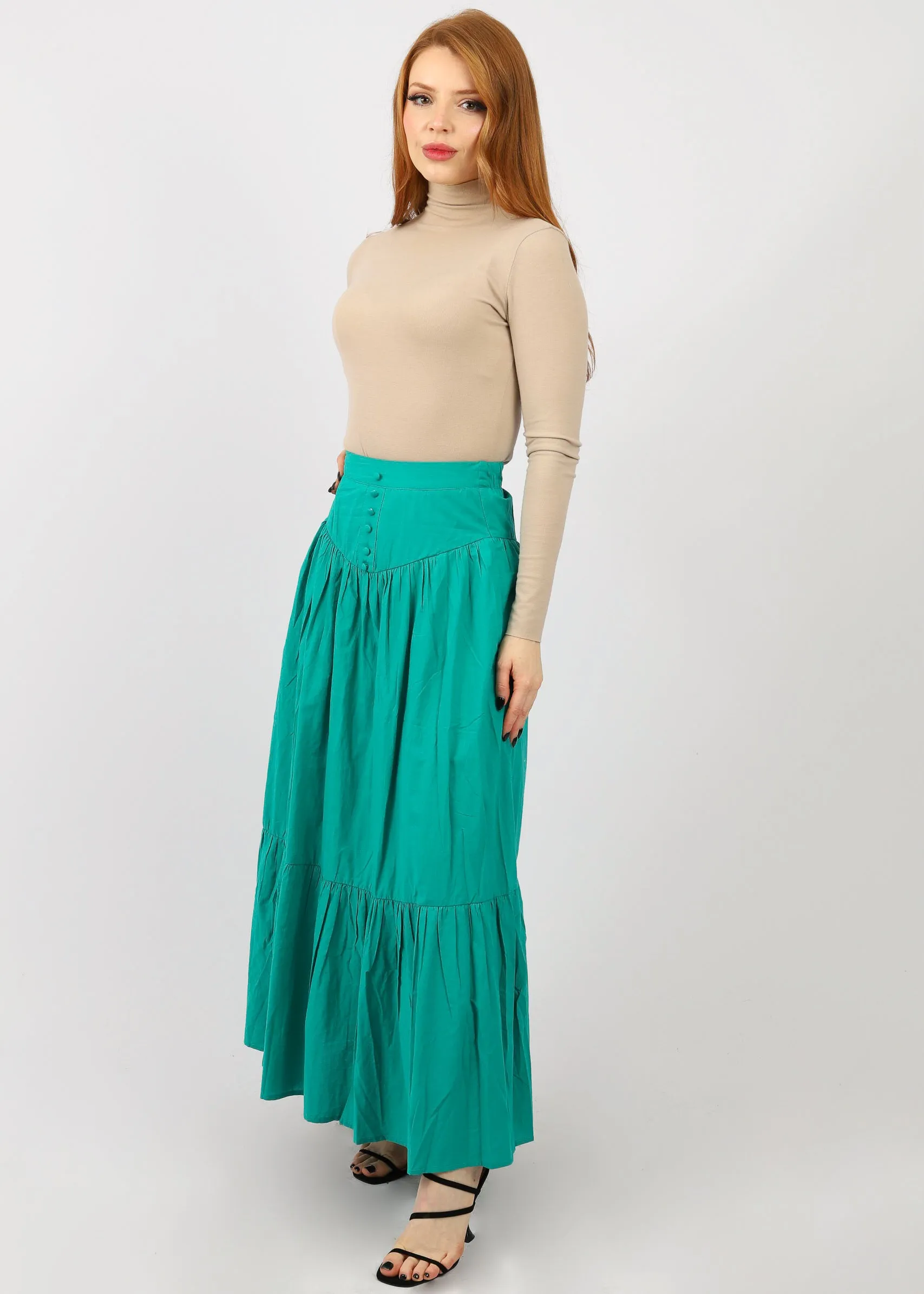 Button Waist Tiered Skirt