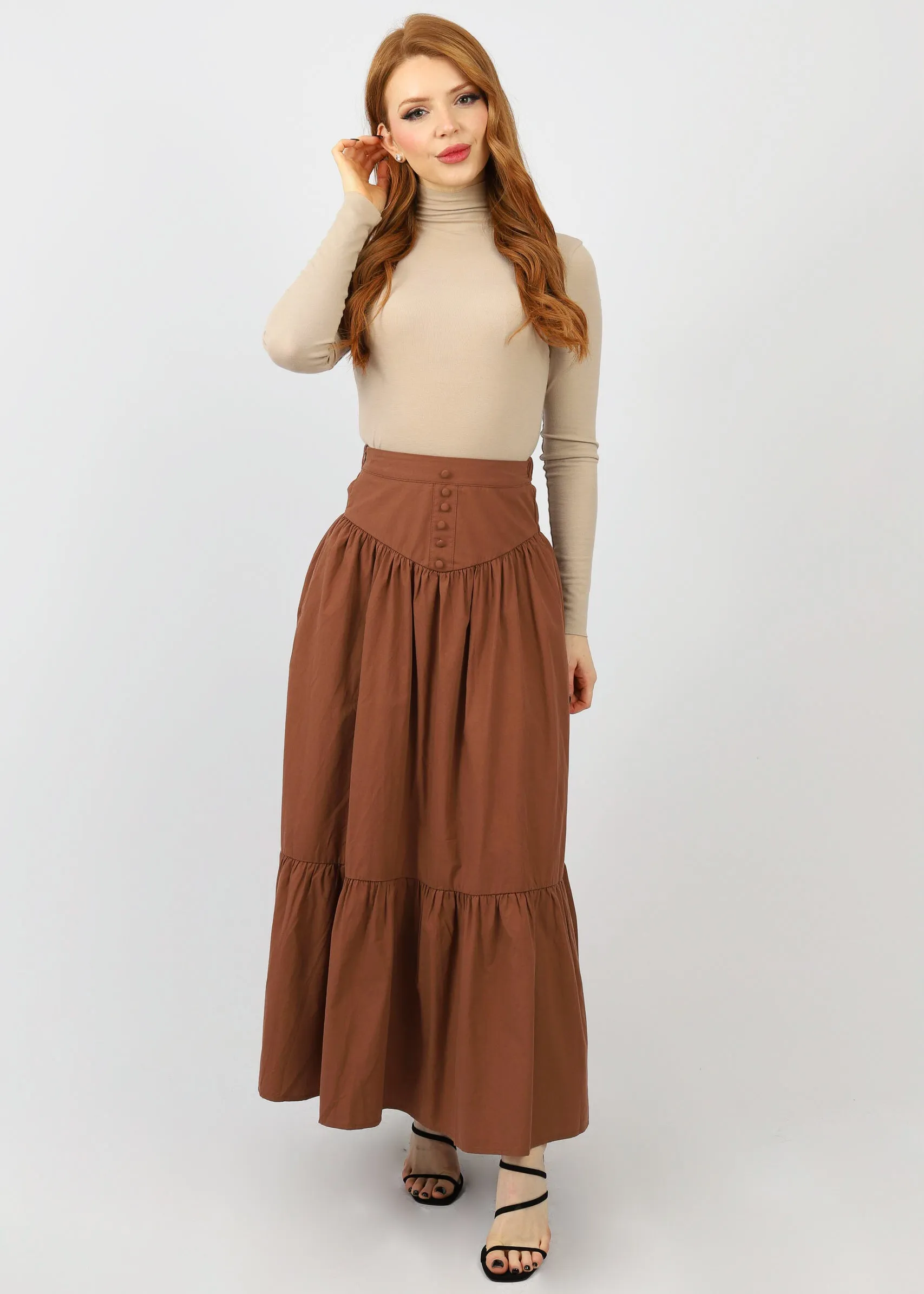 Button Waist Tiered Skirt