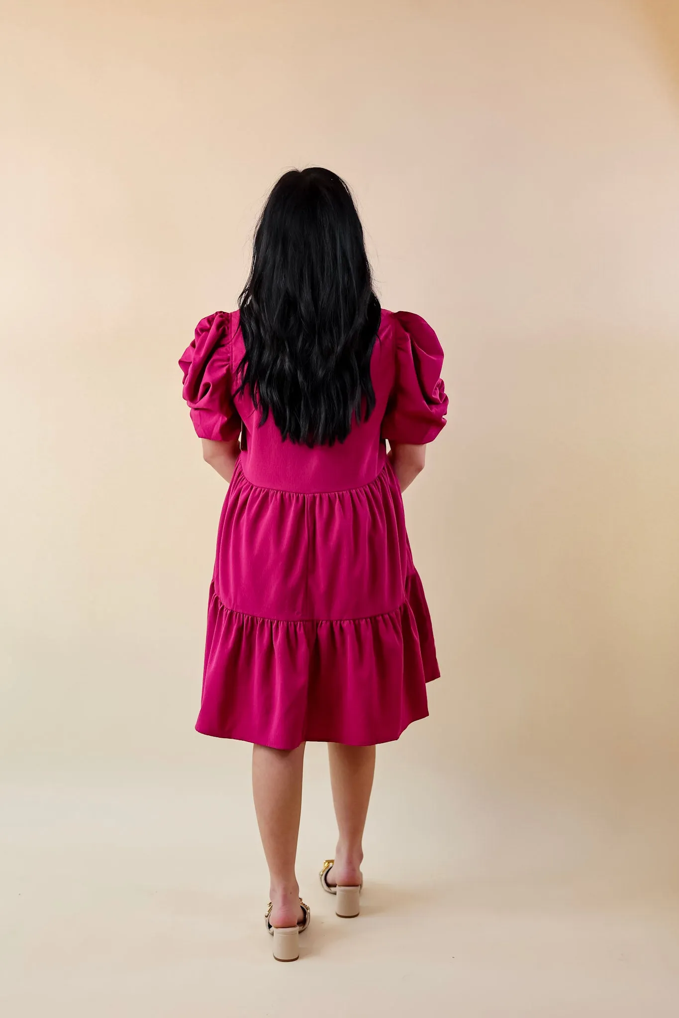 Call Me Chic Balloon Sleeve Short Dress in Magenta Purple