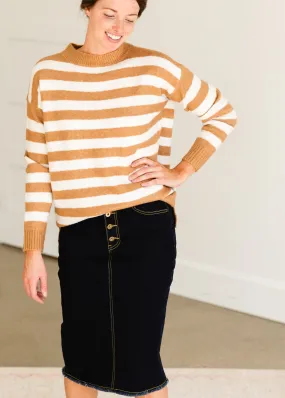 Camel Crew Neck Striped Sweater - FINAL SALE