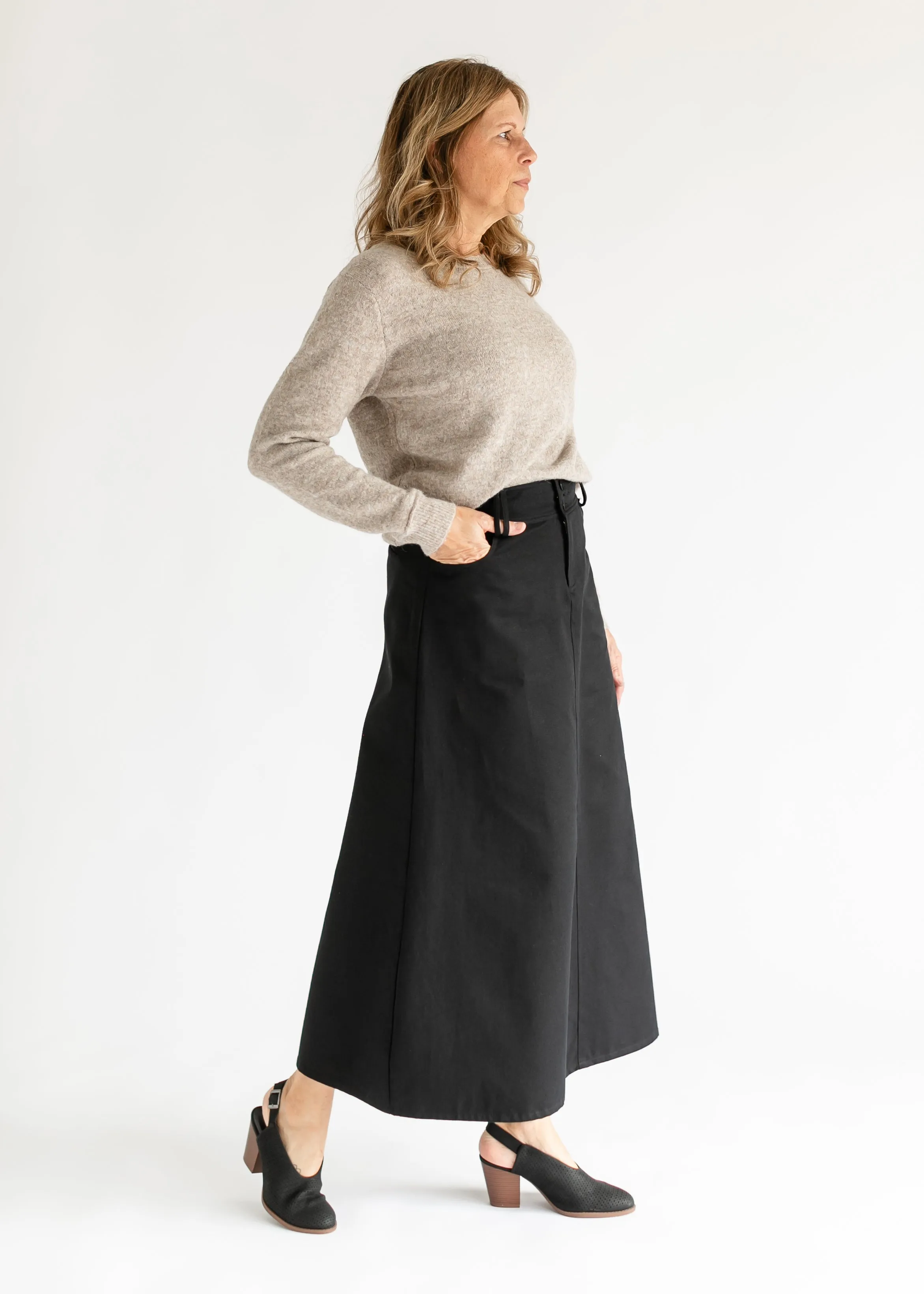 Camellia A-Line Cotton Twill Maxi Skirt