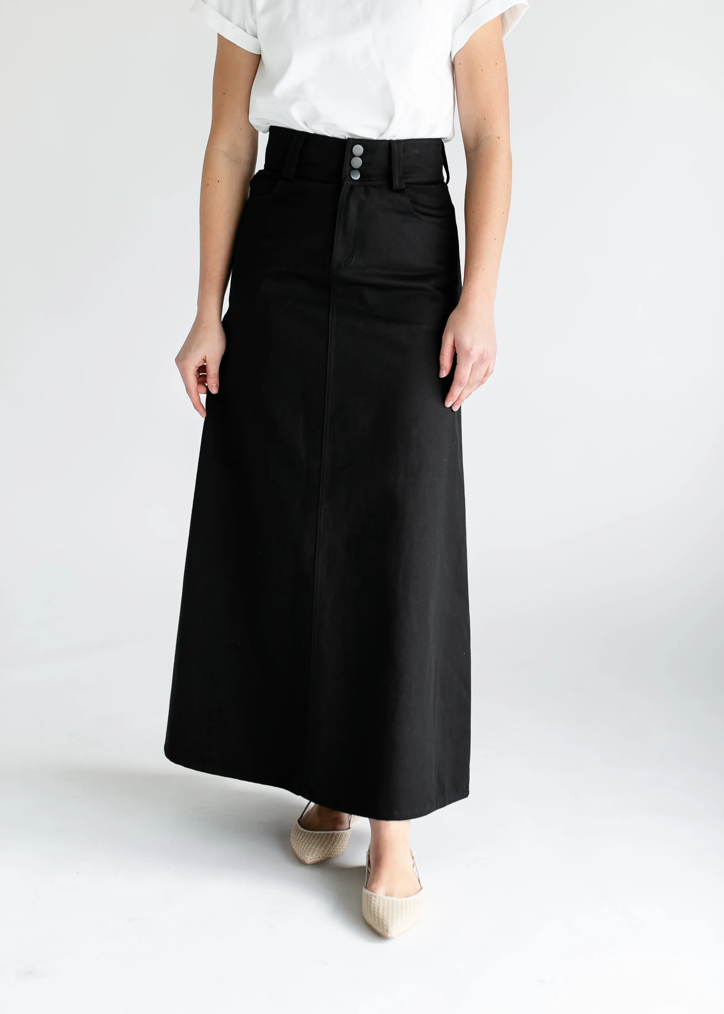 Camellia A-Line Cotton Twill Maxi Skirt