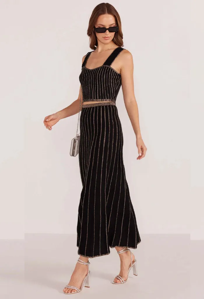 Celia Lurex Stripe Crop Top-Black/Champagne