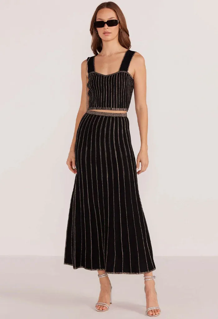 Celia Lurex Stripe Crop Top-Black/Champagne