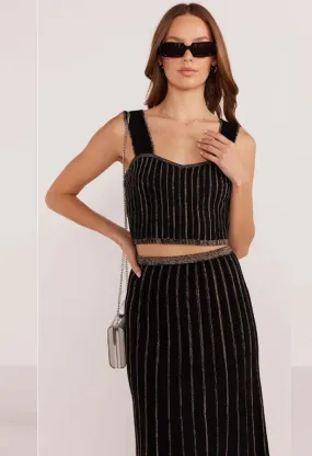 Celia Lurex Stripe Crop Top-Black/Champagne