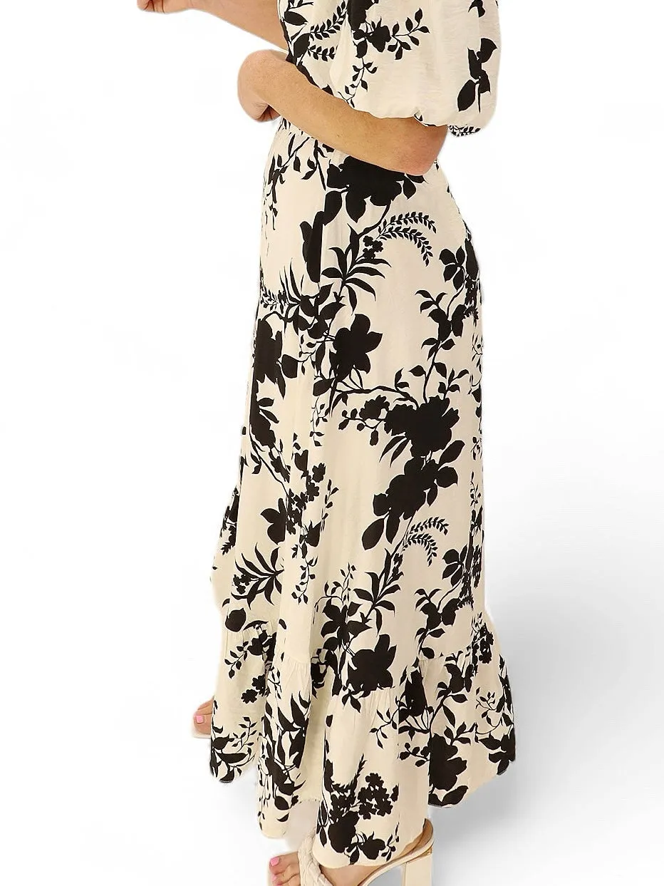 Charly Black and White Floral Midi Skirt