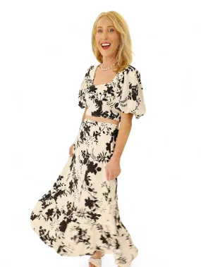 Charly Black and White Floral Midi Skirt