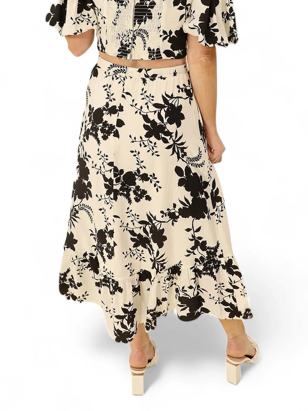 Charly Black and White Floral Midi Skirt