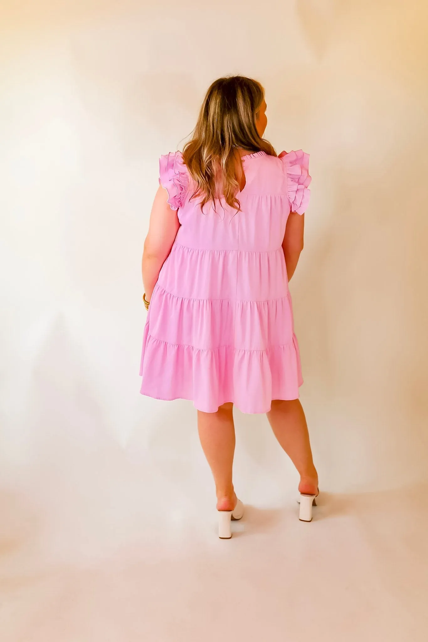 Chic On Scene Ruffle Tiered Dress with Pleated Detailing in Light Pink