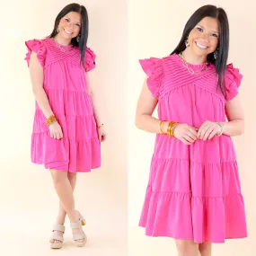 Chic On Scene Ruffle Tiered Dress with Pleated Detailing in Pink