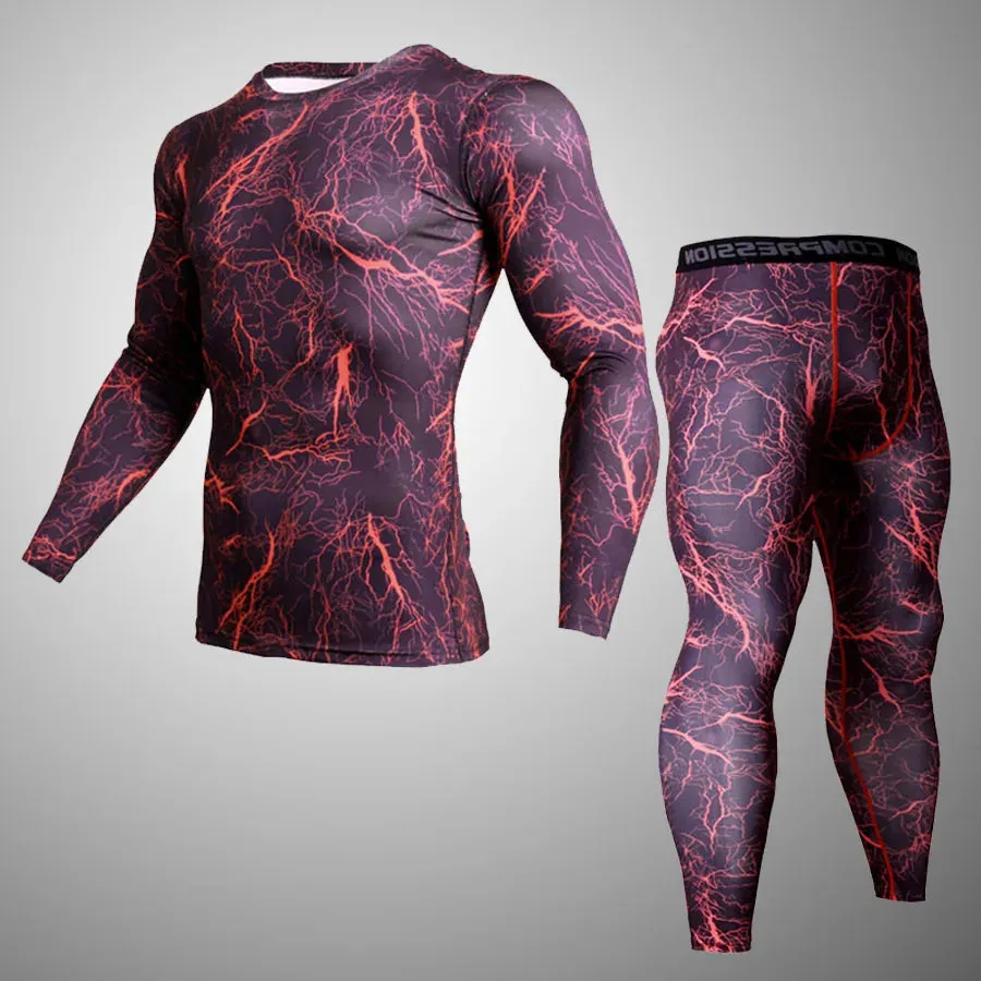 Compression underwear Men's Winter Thermal underwear MMA 3D wolf Bodybuilding T-Shirt Rashgarda leggings 2 piece tracksuit Men