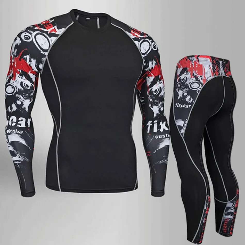 Compression underwear Men's Winter Thermal underwear MMA 3D wolf Bodybuilding T-Shirt Rashgarda leggings 2 piece tracksuit Men