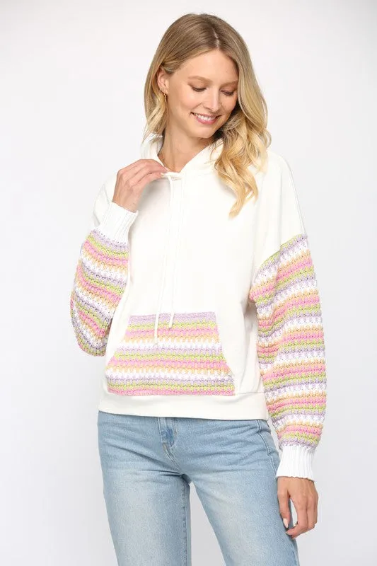 Connie Contrast Knitted Sleeve/Pocket Hoodie Sweatshirt