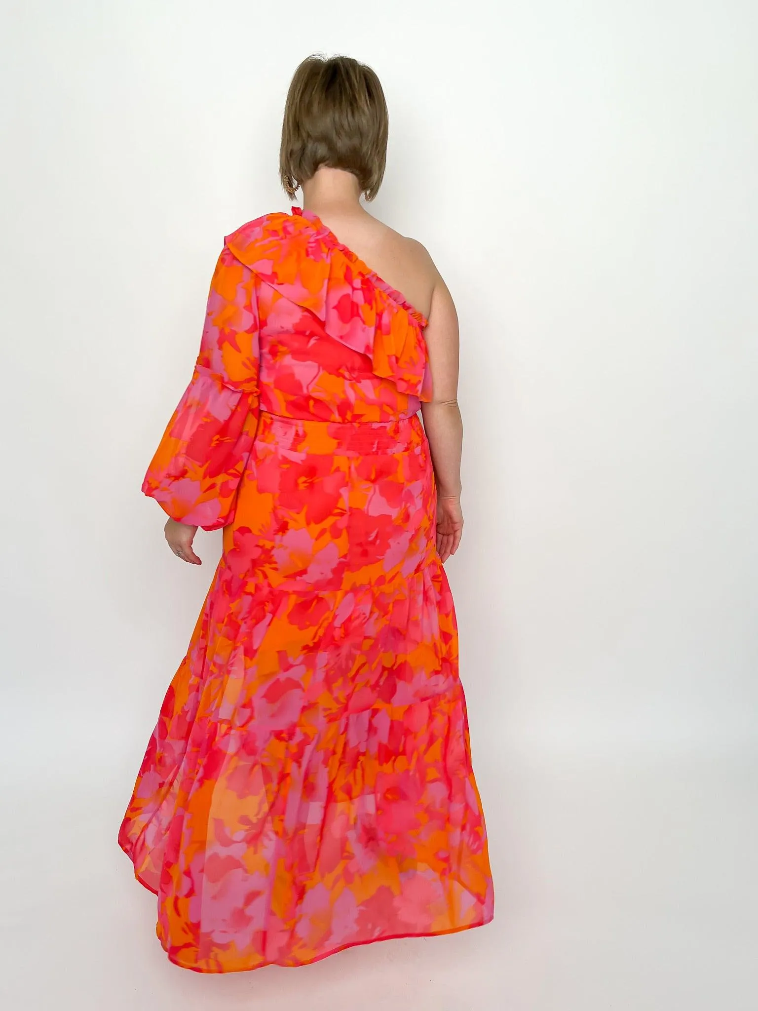 Coral One Shoulder Maxi Dress