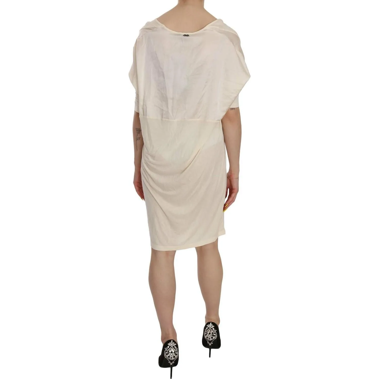 Costume National Chic Cream A-Line Elbow Sleeve Dress