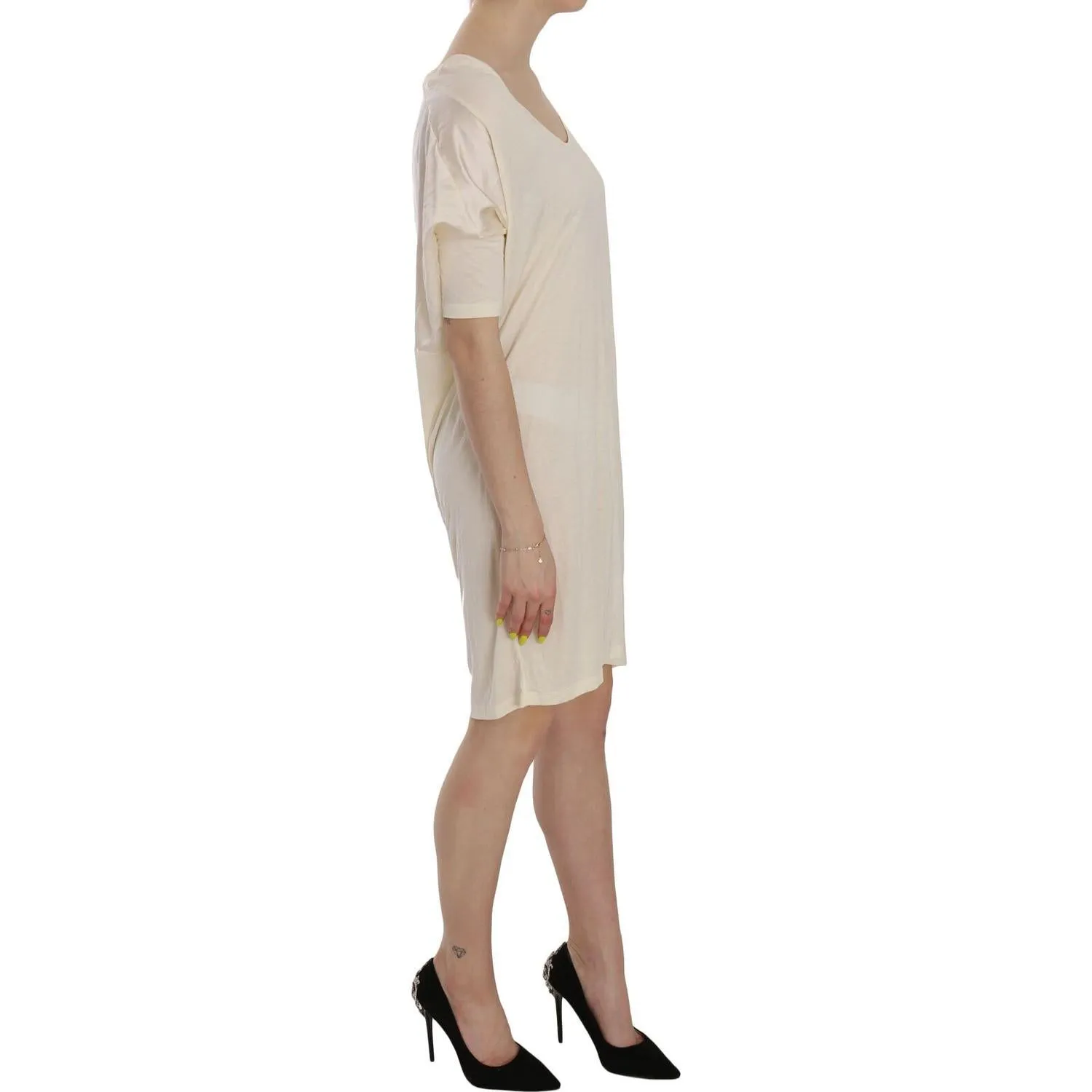 Costume National Chic Cream A-Line Elbow Sleeve Dress