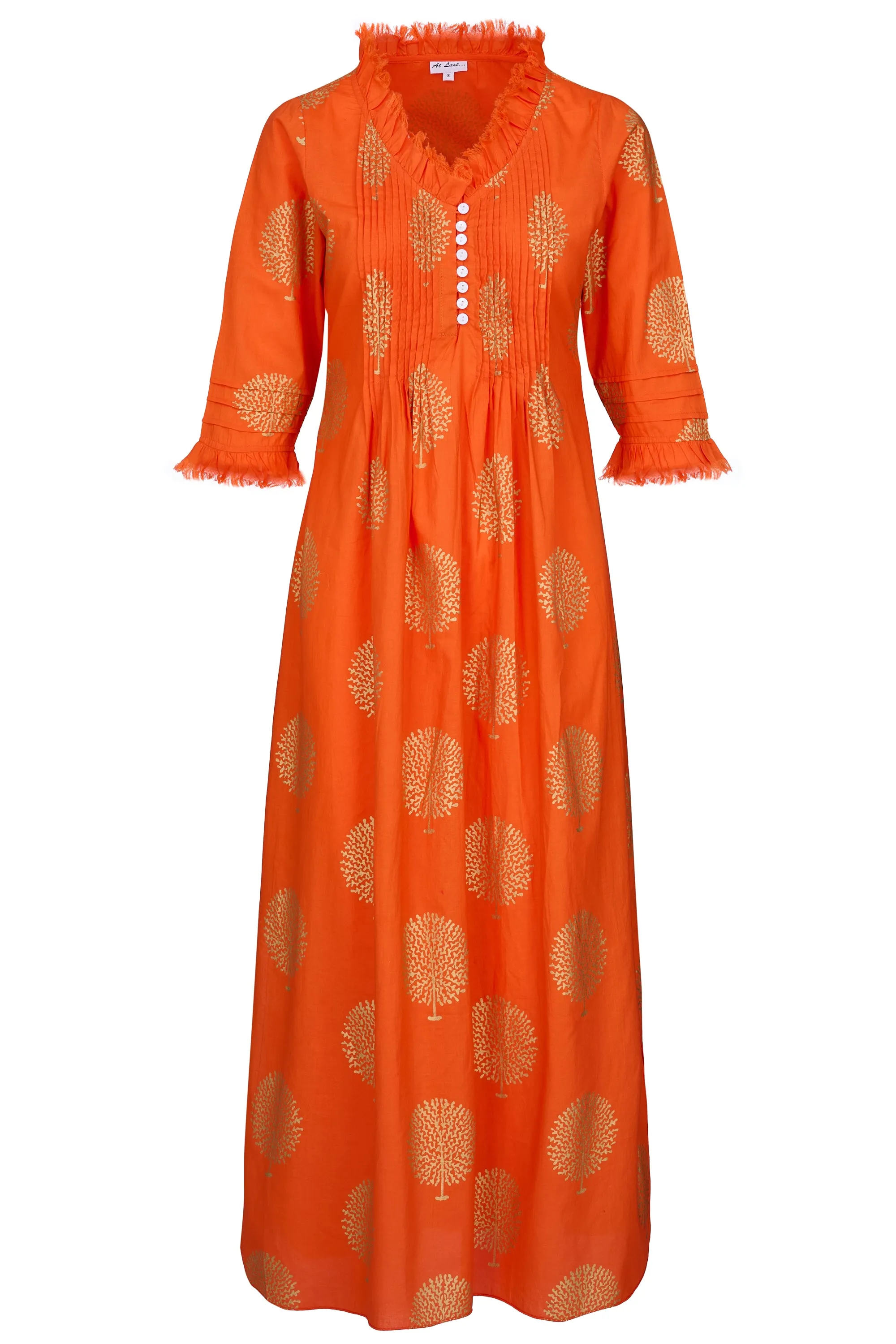 Cotton Annabel Maxi Dress in Tangerine & Gold