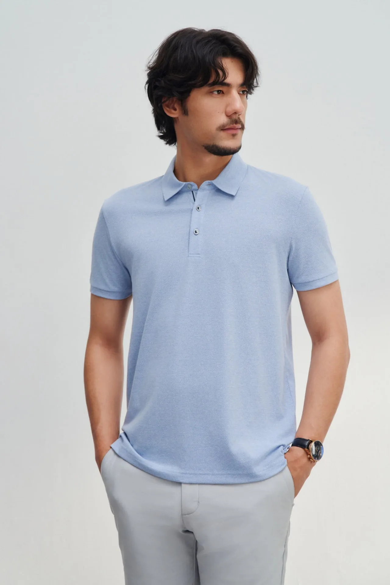 Cotton Blend Smart Fit Jacquard Short Sleeve Polo Tee