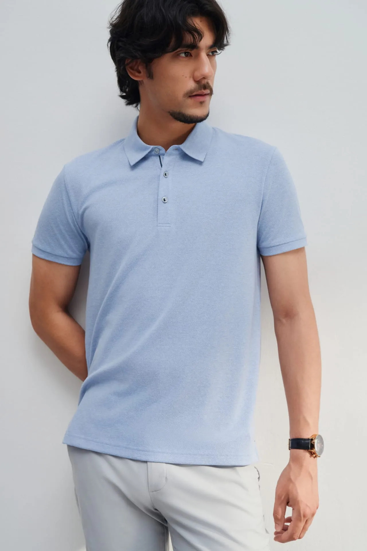 Cotton Blend Smart Fit Jacquard Short Sleeve Polo Tee