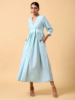 Cotton Linen Light Blue Wrap Dress