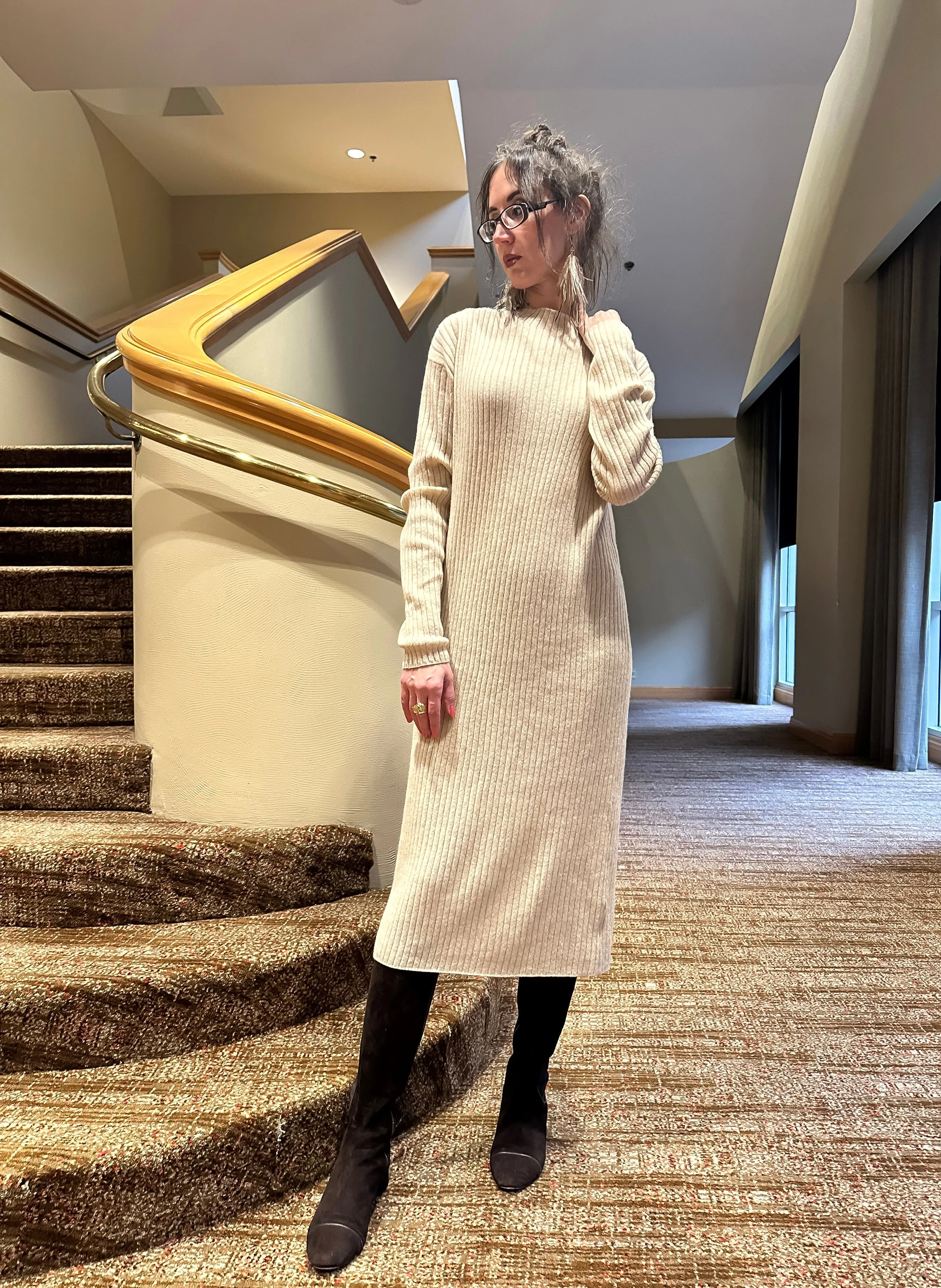 Cream 100% Cashmere Midi Dress