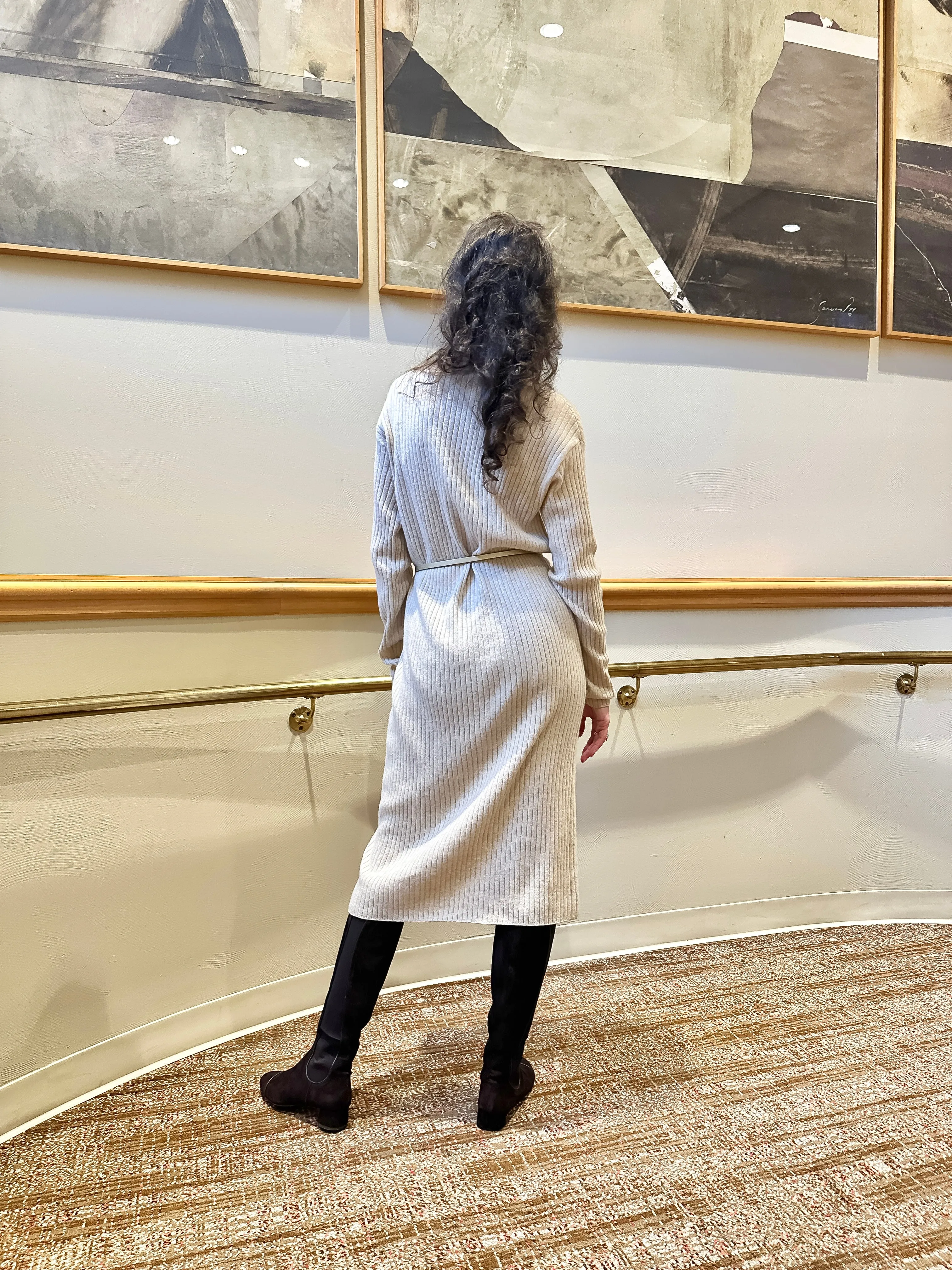 Cream 100% Cashmere Midi Dress