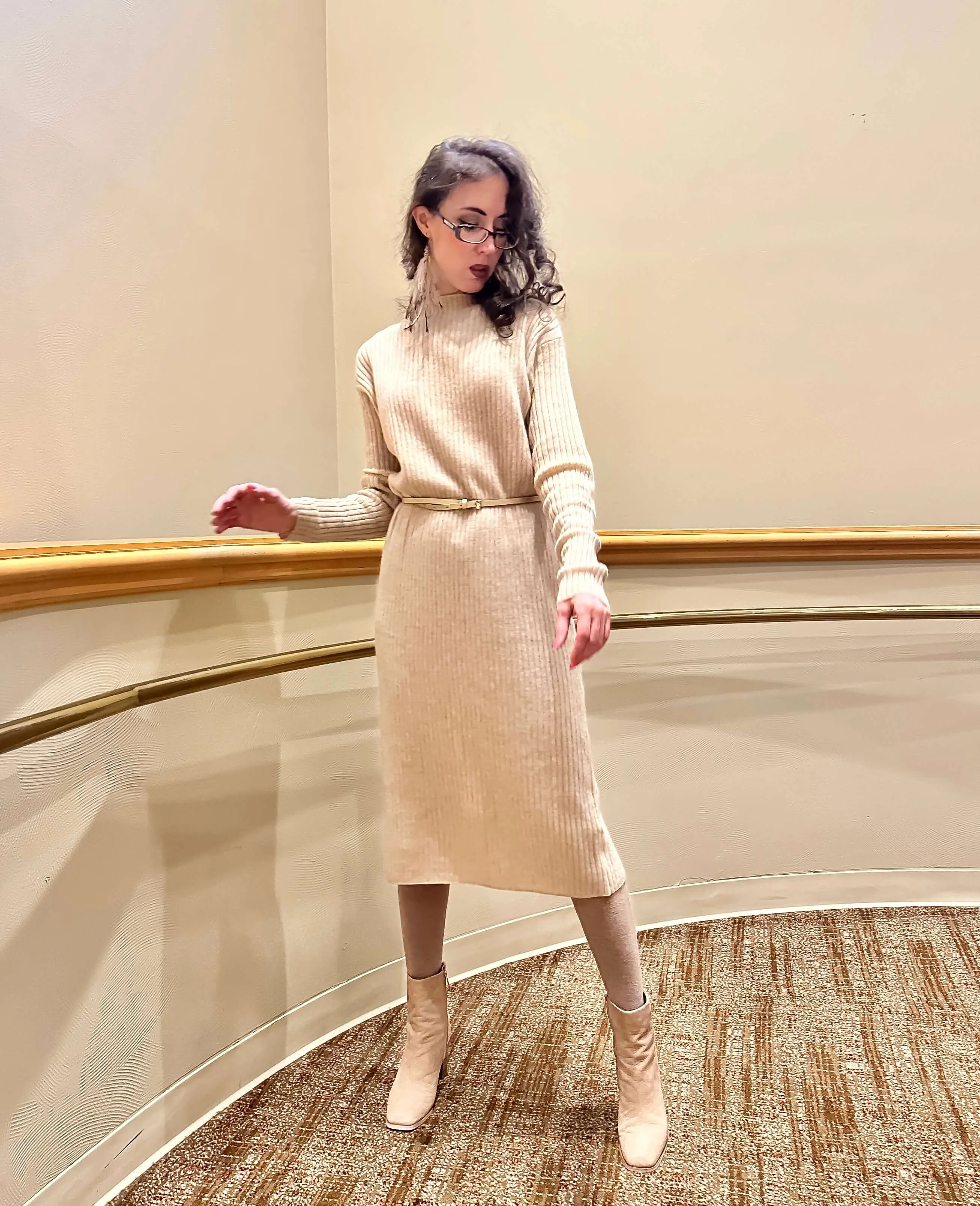 Cream 100% Cashmere Midi Dress