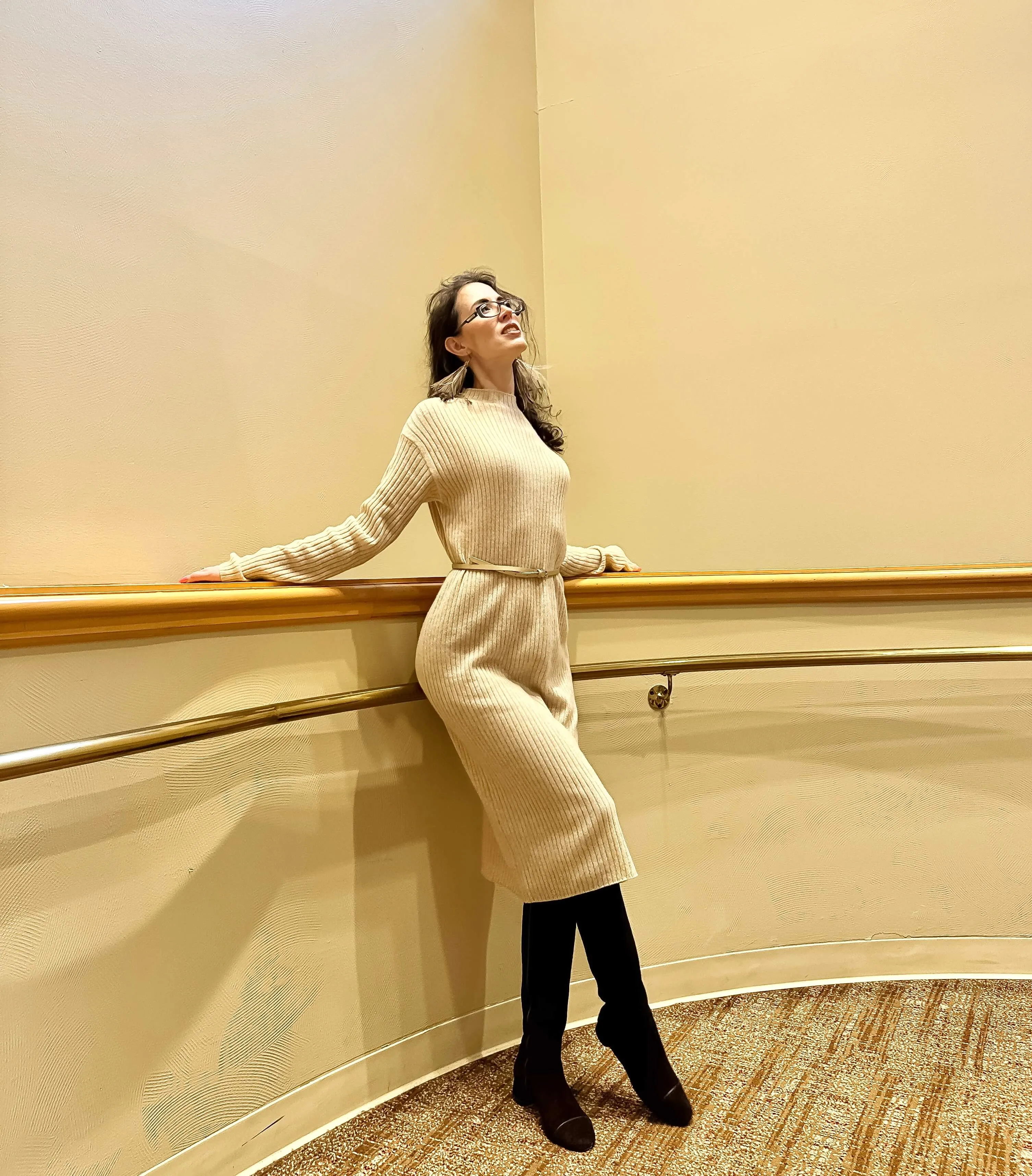 Cream 100% Cashmere Midi Dress