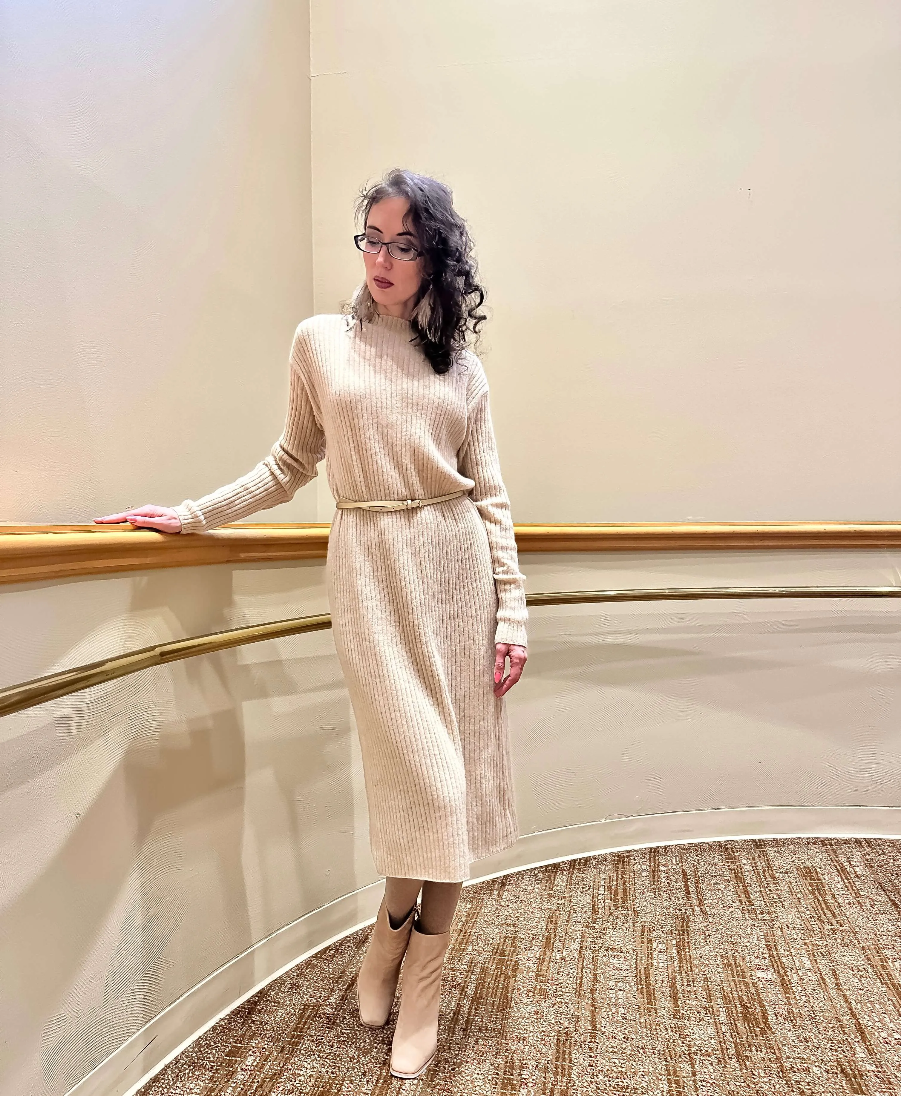 Cream 100% Cashmere Midi Dress