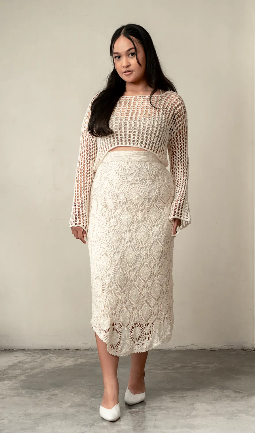 Crochet Midi Skirt Rayon white, 3 Sizes