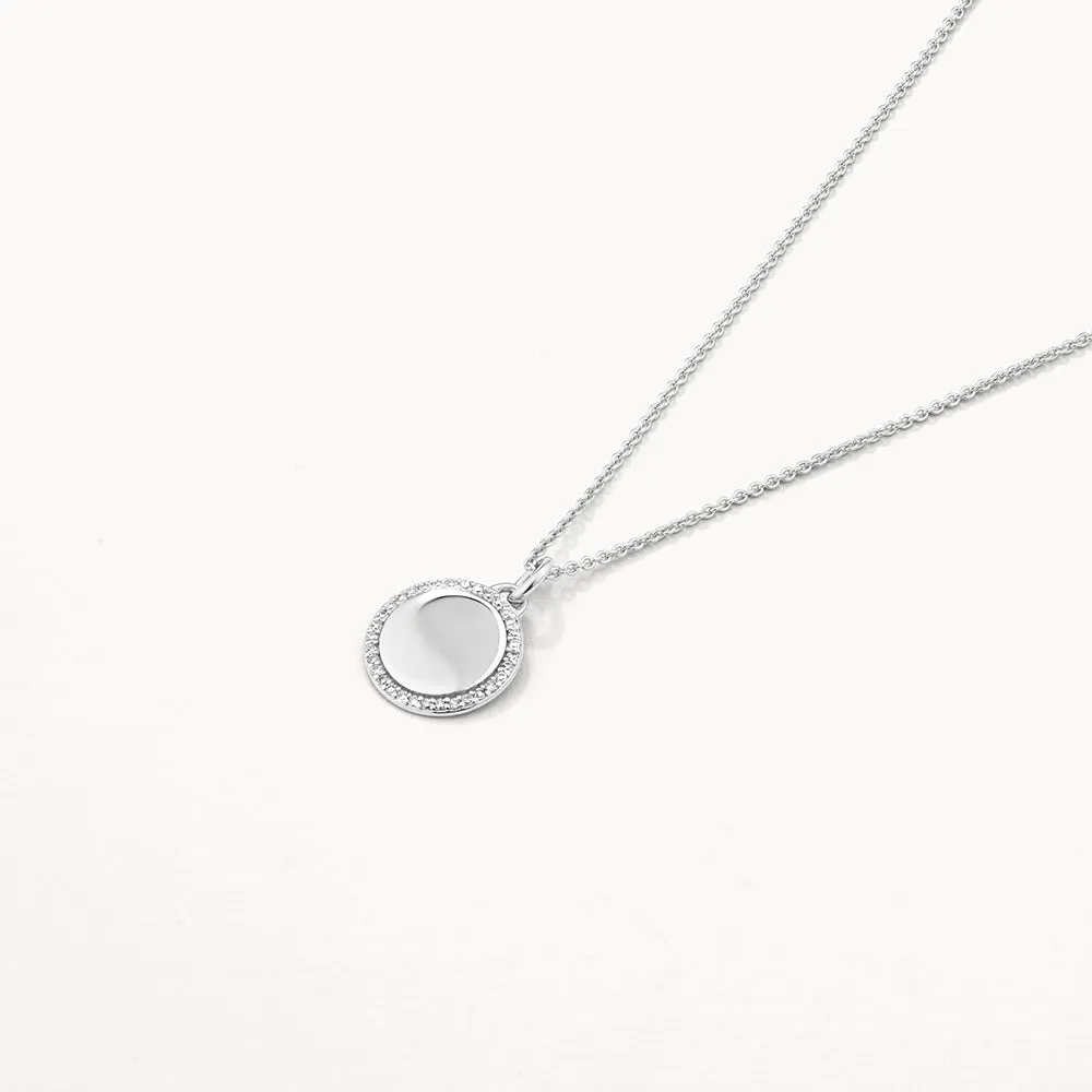 Diamond Engravable Disc Necklace in Silver