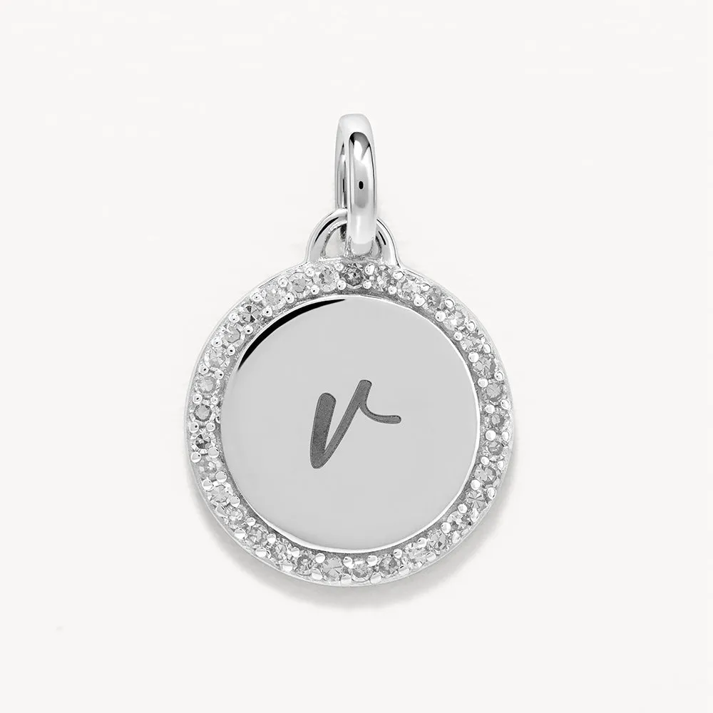 Diamond Engravable Disc Necklace in Silver