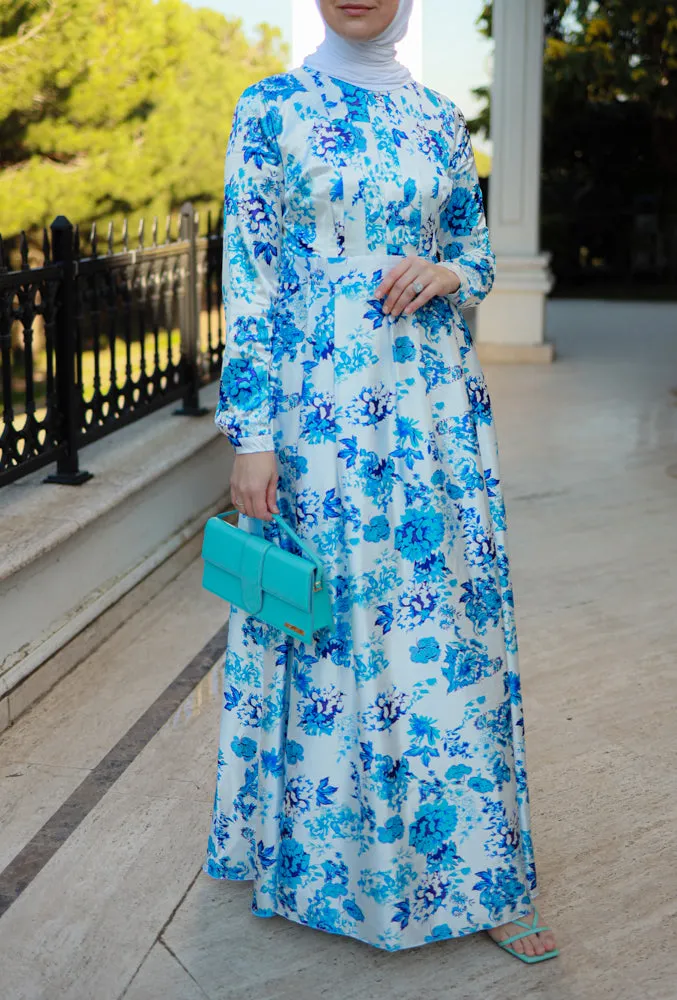 Dima modest maxi print dress in floral with full sleeve