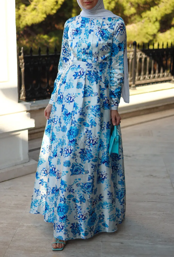 Dima modest maxi print dress in floral with full sleeve