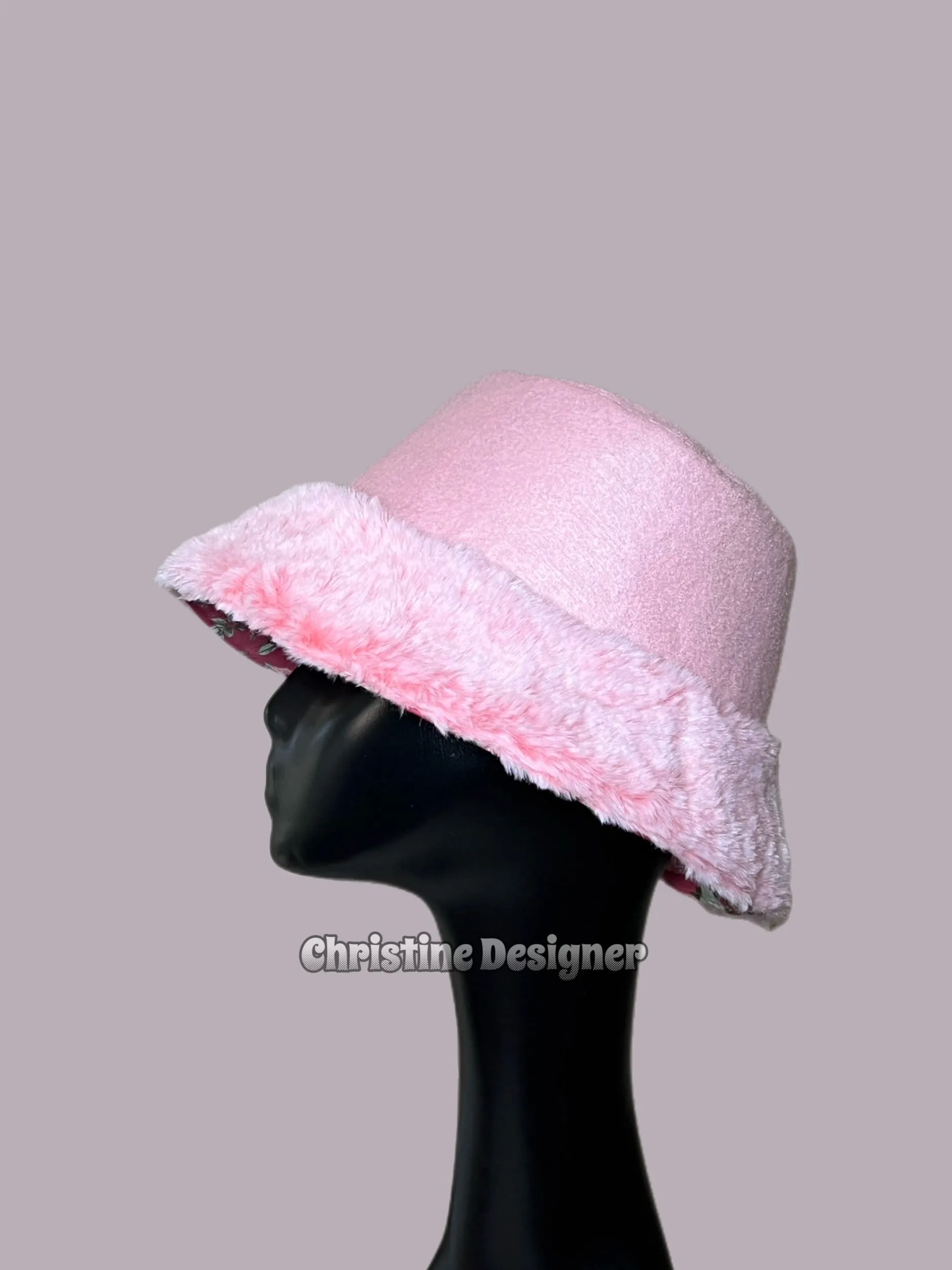 Dusty Pink felt, fur hat matching coat