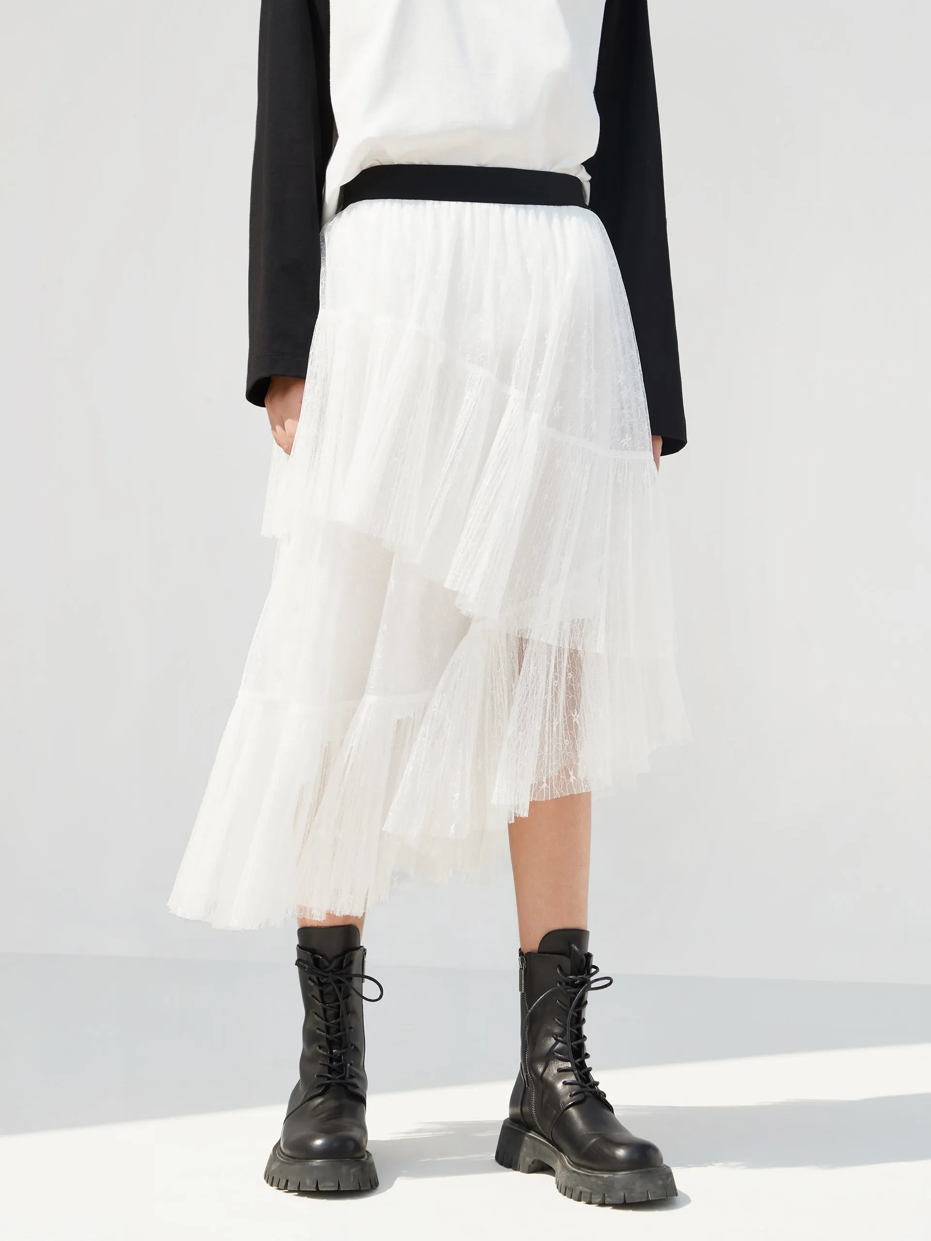 Elasticated Ruffle Laced Skirt