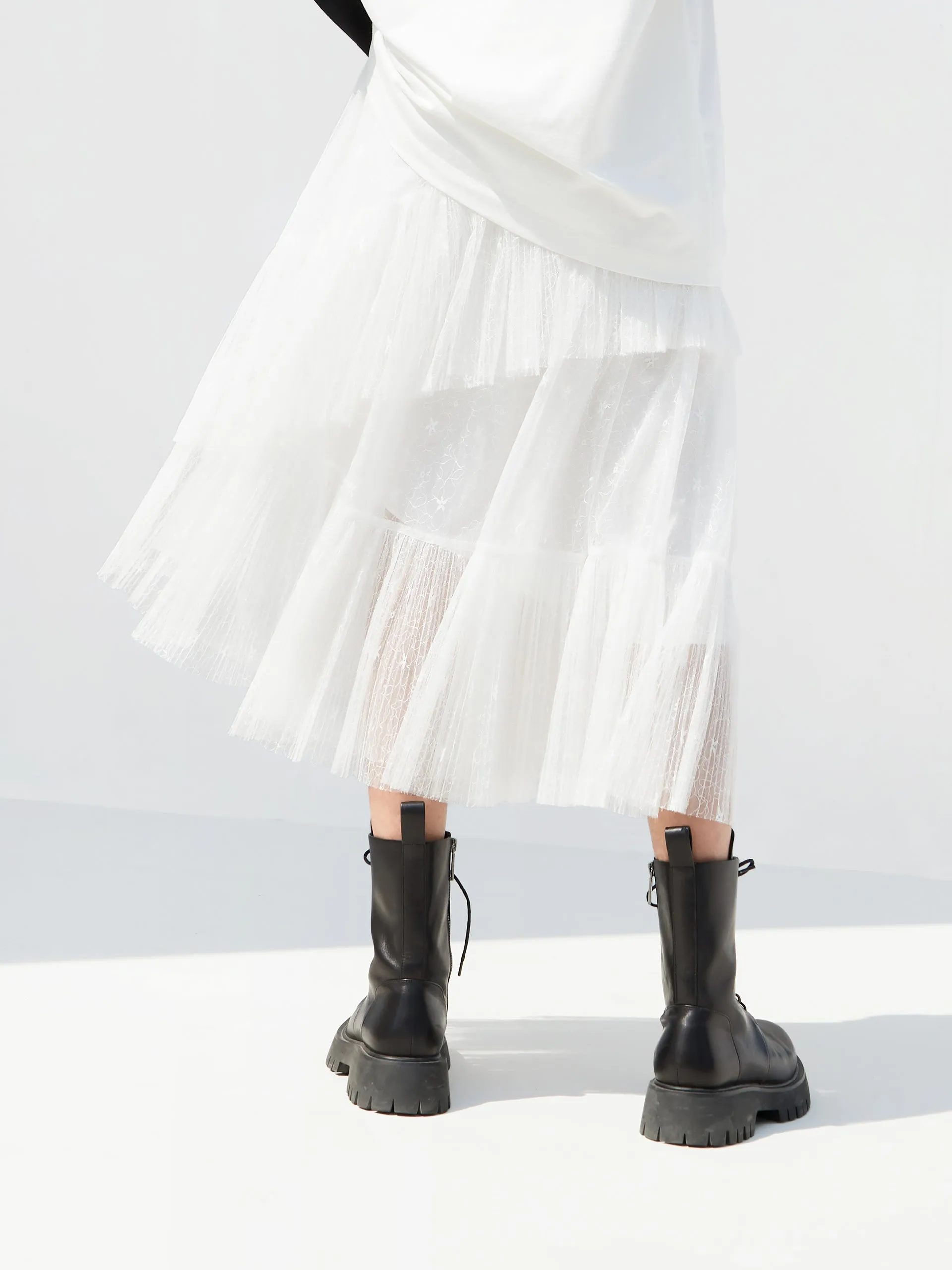 Elasticated Ruffle Laced Skirt